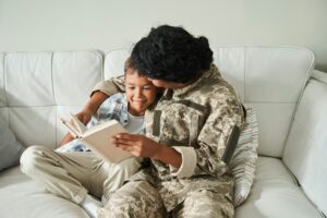 Image of military mom with son